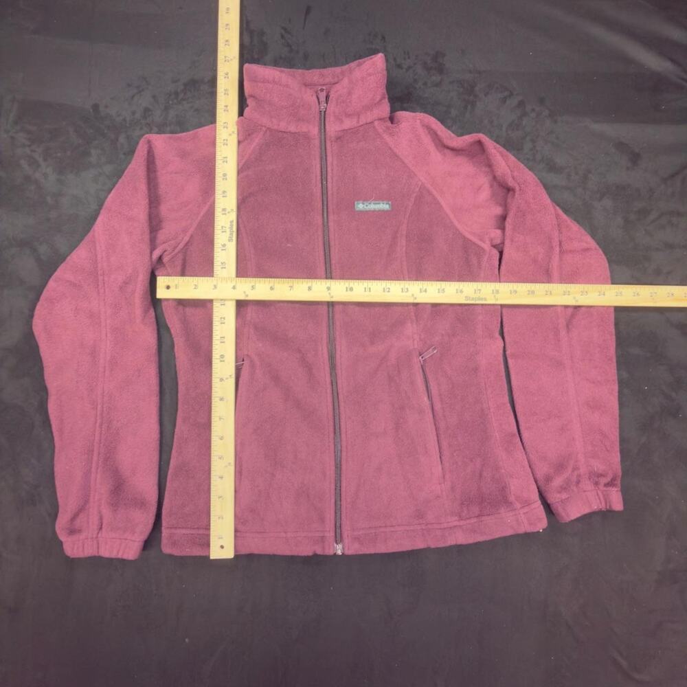 Columbia Womens M Fleece Jacket Maroon Full Zip Outdoor (Stained)
